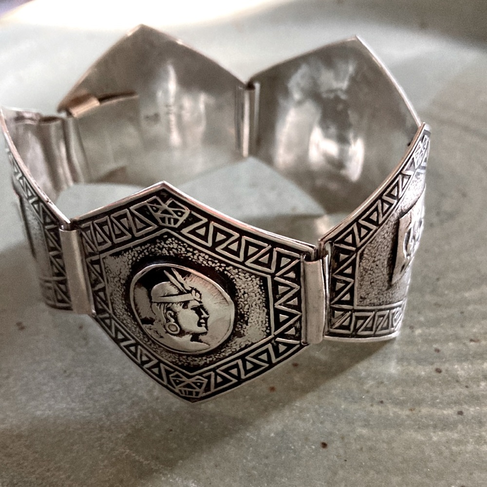 Antique Artisan Peruvian Sterling Hexagonal Bracelet